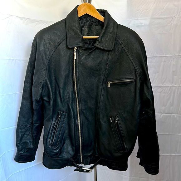 Hugo Boss men’s black leather jacket size XL